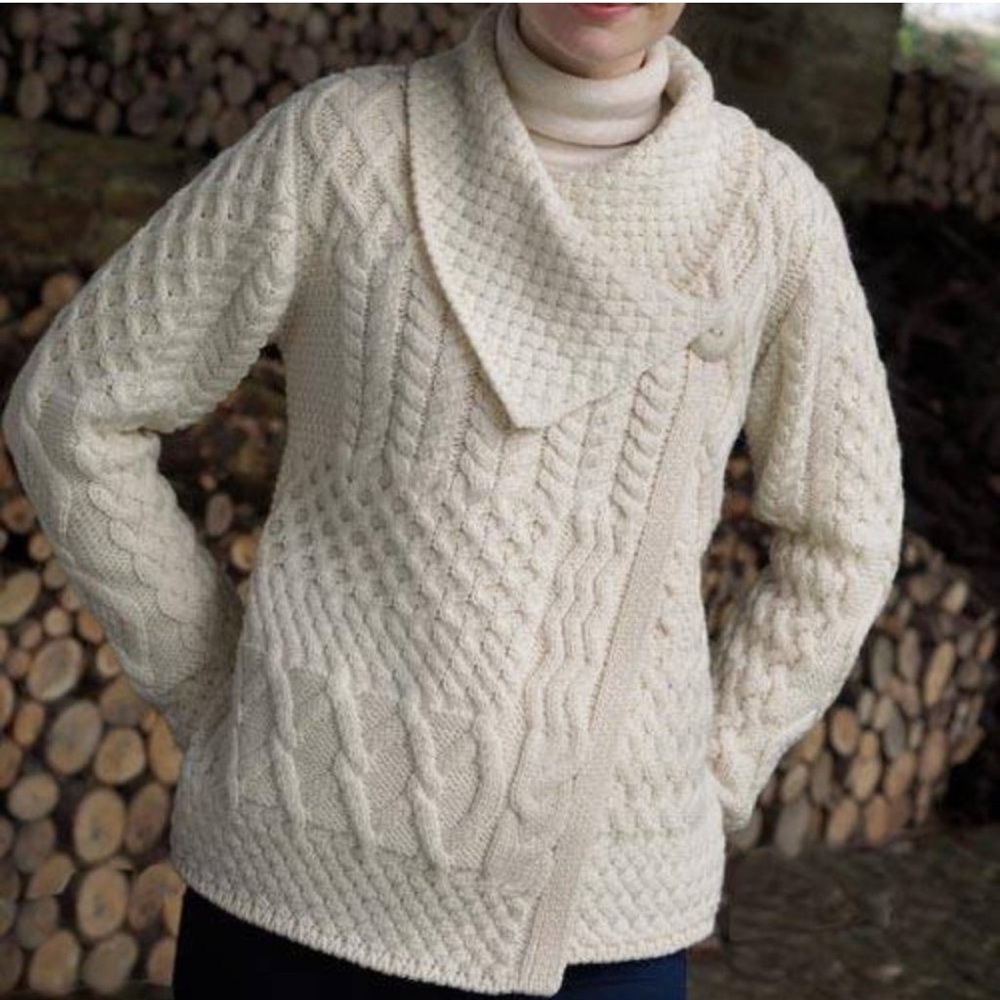 Nwot! Aran Mor Patchwork One Button Wool Cardigan - image 1